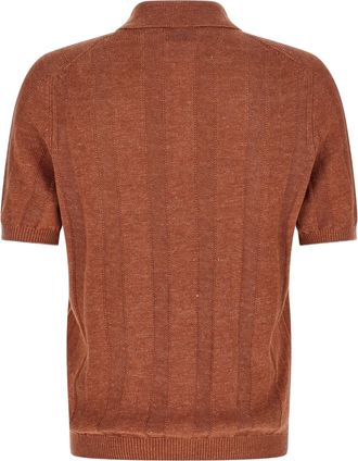 Brunello Cucinelli Mens Orange Linen Polo Shirt
