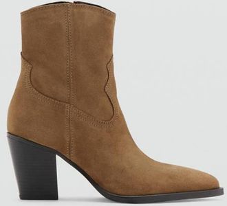 Mango Stivaletti crosta di cuoio tacco blocco marrone tabacco - Donna - 35 - MANGO