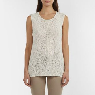 Nina Ricci Cream Weave Pattern Chiffon Sleeveless Top