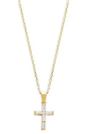 Argento Vivo Crystal Baguette Cross Pendant Necklace in Gold at Nordstrom Rack