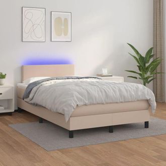 vidaXL Cama Box Spring Colch&oacute;n Led Cuero Sint&eacute;tico Capuchino 120x200cm Vidaxl