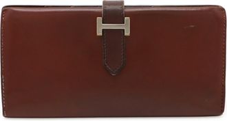 Hermès Bearn Rouge H Box Calf Leather Long Wallet (Bi-Fold) (Pre-Owned)