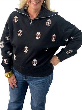 Peach Love California Football Sequins Half Zip Sweatshirt In Black