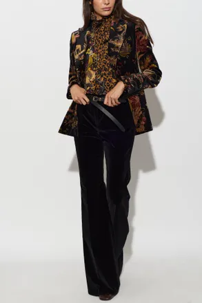 Etro Velvet Blazer With Colorful Print, Womens, Black
