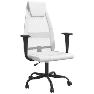 vidaXL Silla De Oficina Altura Ajustable Tela Malla Y Cuero Pe Blanco Vidaxl