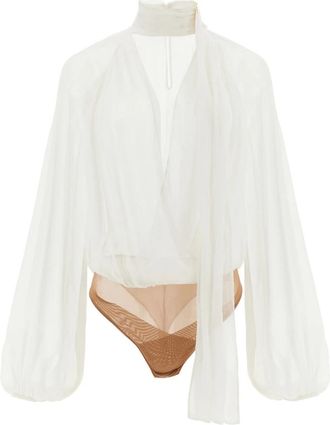 Elisabetta Franchi Bodysuit Shirt - Dames - Longsleeves - Wit - L - Tule - Tops