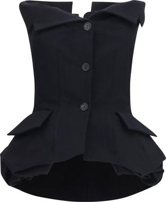 Magda Butrym Womens Top Cotton Bustier Corset Black Silk Shirt