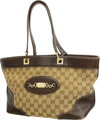 Gucci Beige Brown Canvas Tote Bag (Pre-Owned)
