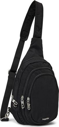 Baggallini Securtex Anti-Theft Triple Zip Sling Handbags Black, Nylon/Polyester