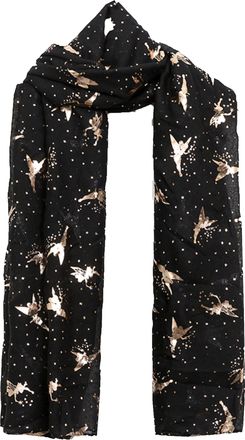 World of Shawls New Ladies Womens Glitter Foil Sparkle Print Scarf Scarves (New Glitter Foil Fairy Black)