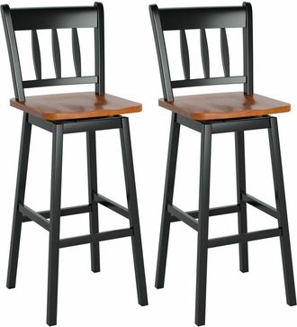 Costway Set of 2 Bar Stools Wooden Counter Height Chair Pub Dining Chairs 360 °Swiveling
