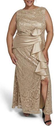 Eliza J Sleeveless Sequin Ruffle Gown in Champagne at Nordstrom, Size 16W