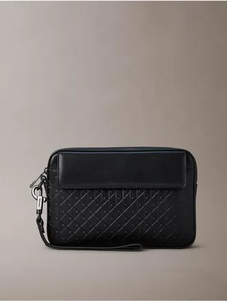 Calvin Klein Mens Allover Emblem Logo Pouch - Black
