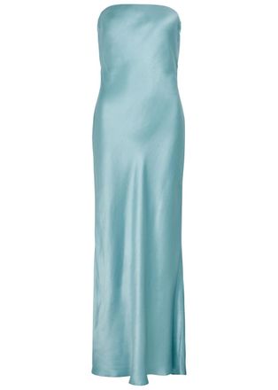 Bec&bridge Moon Dance Strapless Satin Maxi Dress - Teal - 14 (UK14 / L)