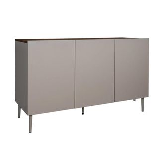 Sweeek Aparador de metal y decoraci&oacute;n de madera 3 puertas 120cm, gris