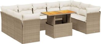 vidaXL Juego De Sof&aacute;s Jard&iacute;n Con Cojines Beige 10 Pzas Rat&aacute;n Sint&eacute;tico Vidaxl