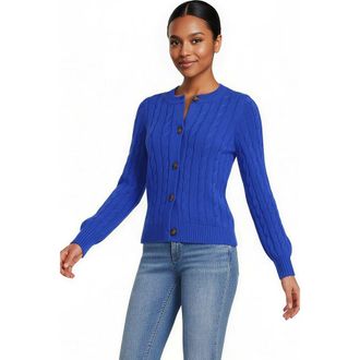 Lands End Drifter Classic Cable Crew Neck Cardigan Sweater in Vibrant Lapis at Nordstrom, Size X-Large P