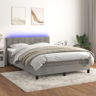 vidaXL Vidaxl - Cama Box Spring Colch&oacute;n Y Led Terciopelo Gris Claro 140x200 Cm