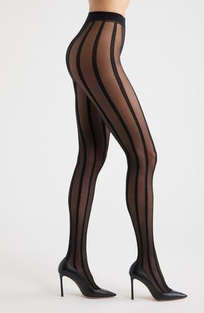 Nordstrom Vertical Stripe Sheer Tights in Black at Nordstrom, Size Medium