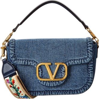 Valentino Alltime Denim & Leather Shoulder Bag