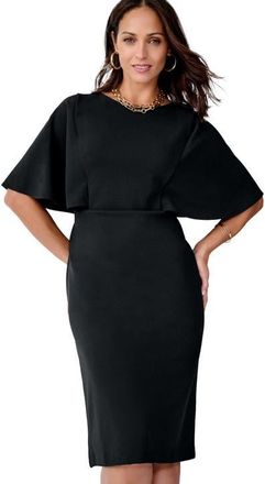 Jessica London Stretch Crepe Cape Sheath Dress in Black at Nordstrom, Size 30