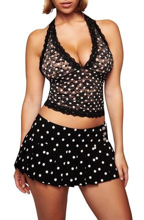 I.AM.GIA Gem Lace Trim Polka Dot Halter Top in Black Polka Dot at Nordstrom, Size Xx-Small