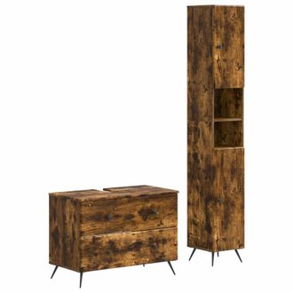 vidaXL Juego De Gabinete De Ba&ntilde;o De 2 Piezas Breda Roble Ahumado Vidaxl