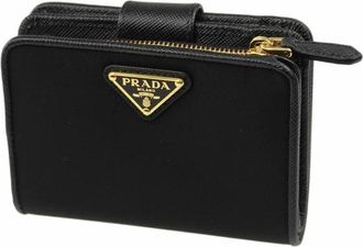 Prada Nylon en Lederen Franse Portemonnee - Dames - Portefeuilles - Zwart - ONE Size - Nylon - Accessoires