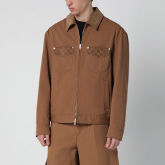 Gucci Giacca con zip color cammello con dettagli GG