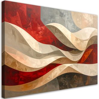 Feeby Cuadro En Lienzo, Olas Abstractas En Tonos Rojo Y Beige, 120x80