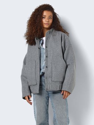 Noisy May Blusenjacke NOISY MAY NMHALSTON L/S BOMBER JACKET WVN NOOS, Damen, Gr. XL, grau (light grau melange), Web, Obermaterial: 100% Polyester, meliert, Jack