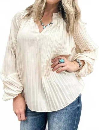Tribal Long Sleeve Blouse With Ruffle Collar In Moonstone