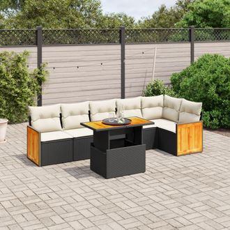 vidaXL Vidaxl - Set De Comedor De Jard&iacute;n 7 Pzas Y Cojines Rat&aacute;n Sint&eacute;tico Negro