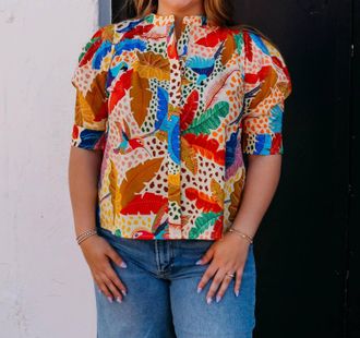 Jade Yoga Lantern Sleeve Shirt In Jungle Flight