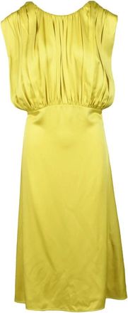 Jil Sander Kleedjes, Dames, Geel, M, Satijn, Satijnen Lange Jurk met Ritssluiting