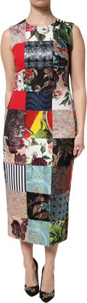 Dolce & Gabbana Womens Multicolor Patchwork Sleeveless Sheath Dress