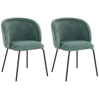Beliani Conjunto De 2 Sillas De Comedor Tapizadas Sin Reposabrazos Dise&ntilde;o Retro Base De Metal Verde Claro Sarasota