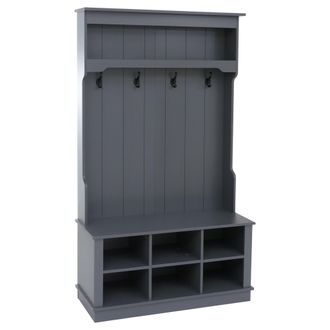 Hhg Aparador Hhg-661, Aparador De Pasillo De Madera Con Banco, 4 Ganchos, Compartimento De Almacenamiento Y Estante De Melamina, 170 X 100 X 39 Cm, Gris O