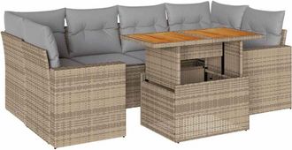 vidaXL Vidaxl - Set Sof&aacute;s De Jard&iacute;n 7 Piezas Y Cojines Rat&aacute;n Sint&eacute;tico Beige