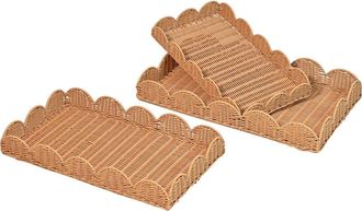 Happimess Parker Southwestern Cottage Resin Scalloped Rectangular Decorative Serving Trays, in Brown at Nordstrom