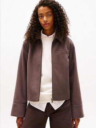 Tommy Hilfiger Collared Zip-Thru Wool Blend Twill Jacket