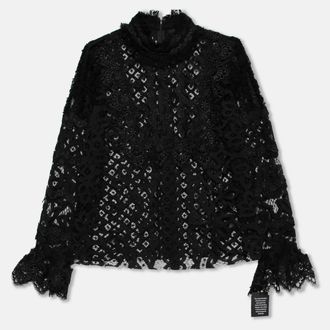 Anna Sui Black Lace Ruffle Trimmed Long Sleeve Blouse