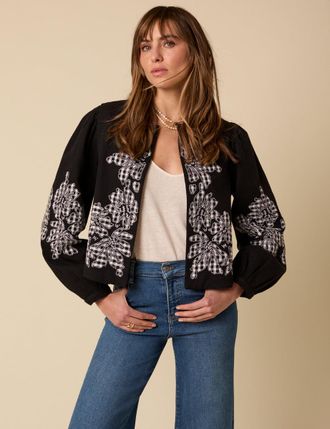 Nobody's Child Black Floral Gingham Detail Jacket