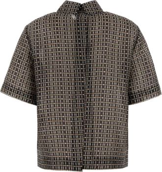 Fendi Womens Printed Silk Blend Polo Shirt Navy Nylon