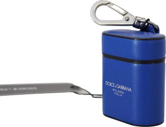 Dolce & Gabbana Blue Leather Silver Metal Logo Airpods Case Accessory