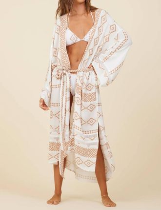 Surf Gypsy Tribal Print Rayon Crepe Kimono In Caramel Island