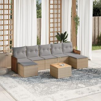 vidaXL Vidaxl - Juego De Sof&aacute;s De Jard&iacute;n Con Cojines Beige 8 Pzas Rat&aacute;n Pe