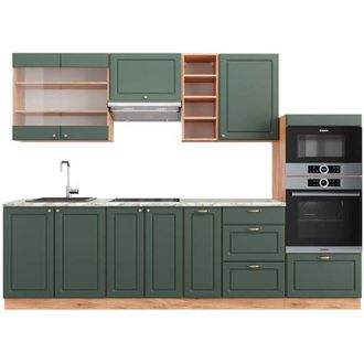 Vicco Mueble De Cocina Fame-line, Green-gold Country/gold Power Roble, 280 Cm, Et M&aacute;rmol