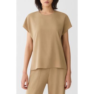 Lafayette 148 New York Short Sleeve Stretch Silk Top in Cadet Khaki at Nordstrom, Size X-Small