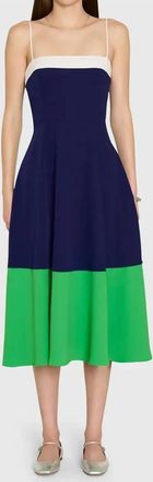 Amanda Uprichard Tammy Midi Dress In Ivory/navy/grass